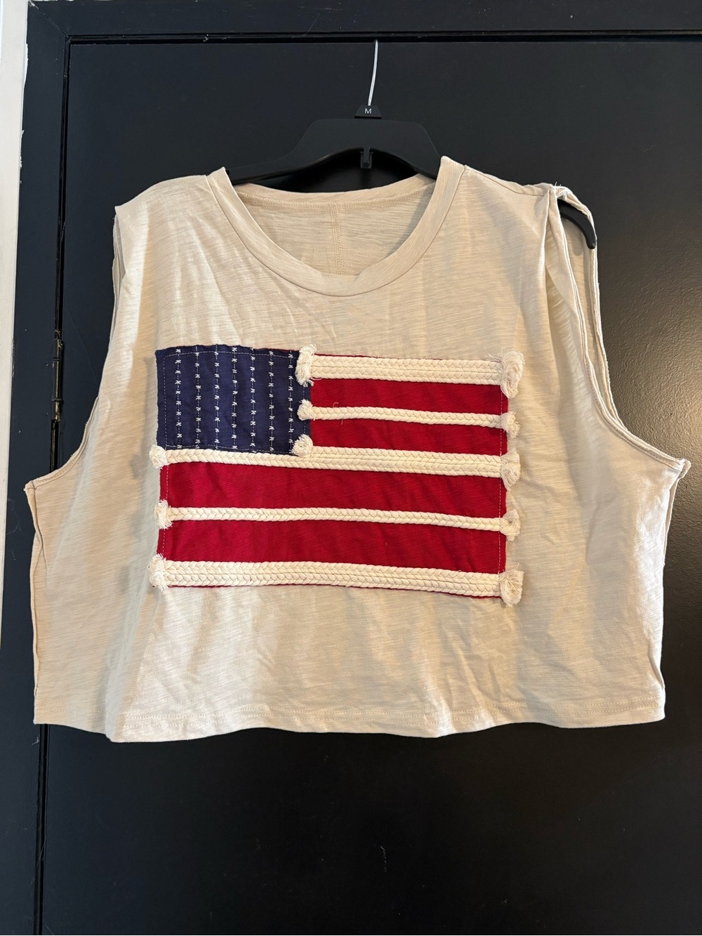 Women's Ivory Crop Tank with American Flag Patch